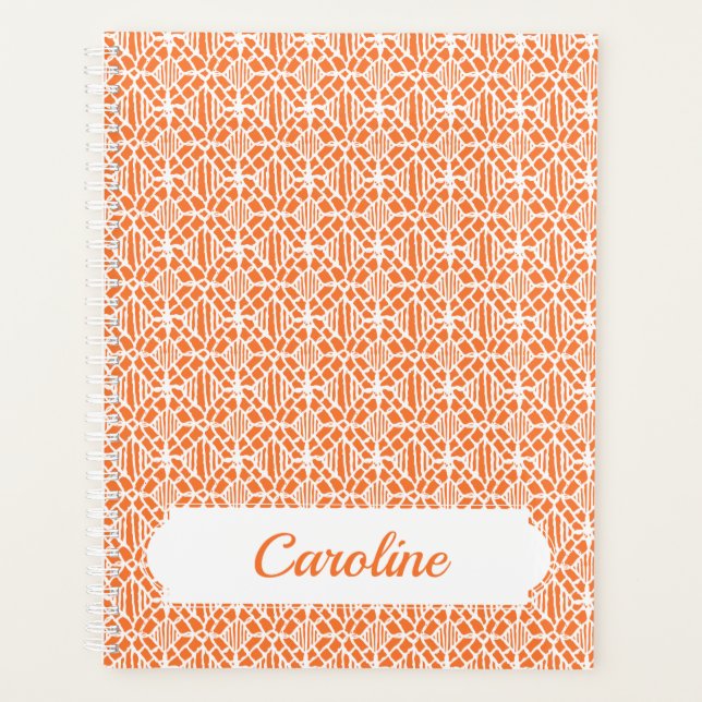 Orange Peel With White Crochet Lace Pattern Planner (Front)