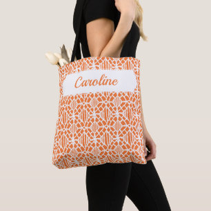 Orange Peel With White Crochet Lace Pattern Tote Bag