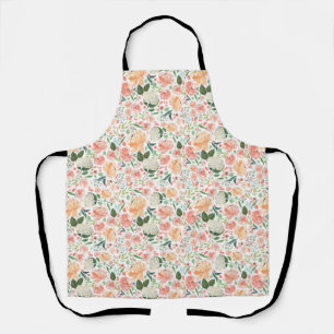 Orange Peonies and White Hydrangeas Floral Pattern Apron