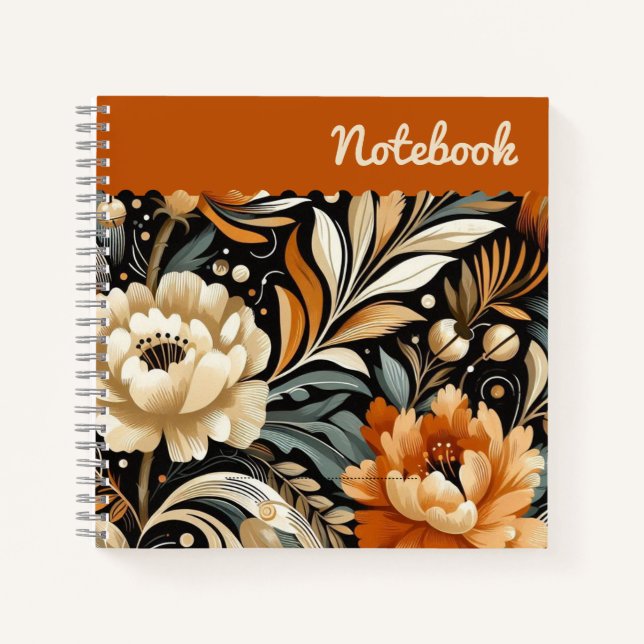  Orange Peonies & Bells – Expressive Grunge Art  Notebook (Front)