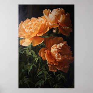 Orange Peonies Flower Art Print Poster