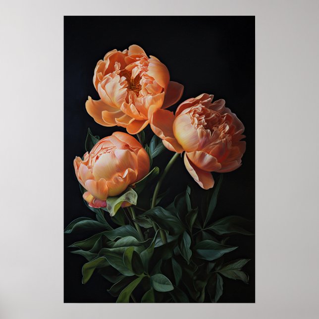Orange Peonies Flower Art Print Poster (Front)