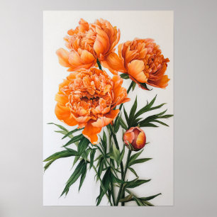 Orange Peonies Flower Art Print Poster