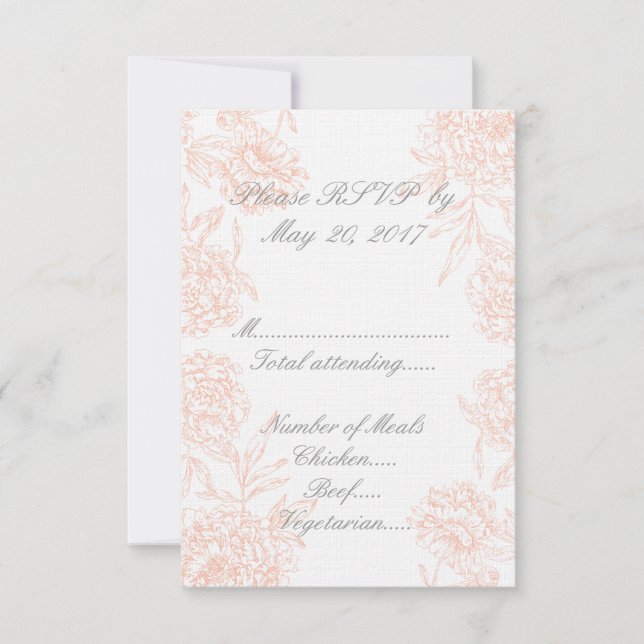 Orange Peonies Vintage Wedding RSVP (Front)