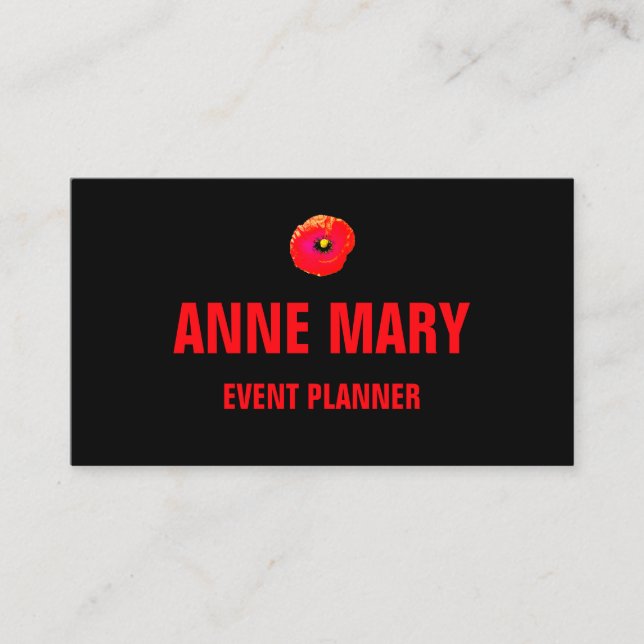 Orange Peony Floral Custom Black Professional Cool Business Card (Front)