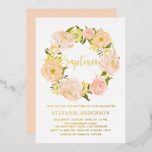 Orange Peony Flowers Wreath Baby Girl Baptism