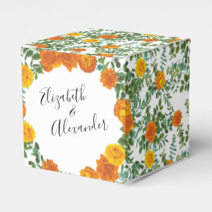 Orange Peony & Rose Floral Wedding Favour Box
