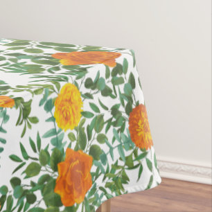 Orange Peony Rose Floral Wedding Tablecloth
