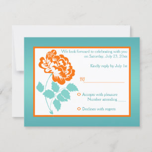 Orange Peony with Turquoise Reply Card