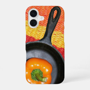 Orange Pepper in Black Frying Pan, Colourful Mat iPhone 16 Case