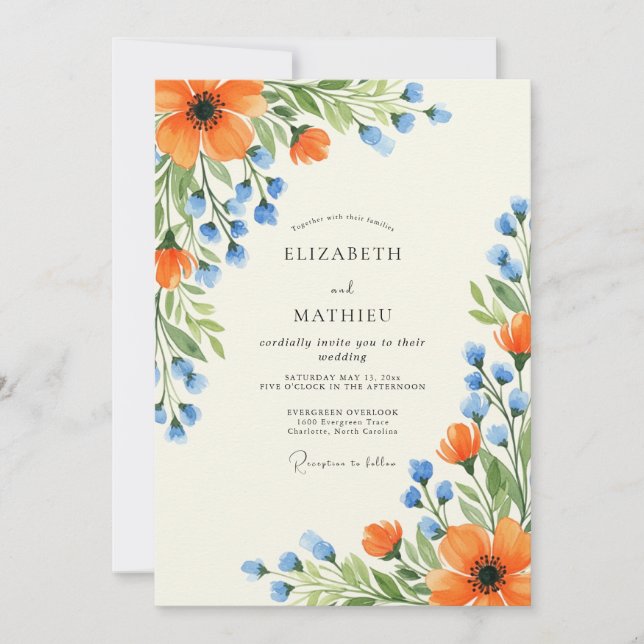 Orange Periwinkle Lush Summer Wedding Invitation (Front)