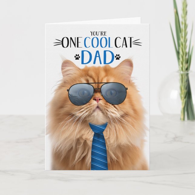 Orange Persian Cat Father's Day One Cool Cat Holiday Card (Front)