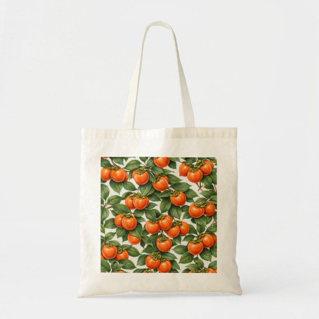 Orange Persimmon Botanical Pattern Tote Bag (Front)