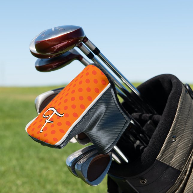 Orange Personalise Colourful Polka Dots Golf Head Cover (In Situ)