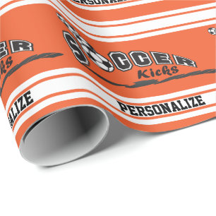 Orange Personalise Soccer Wrapping Paper