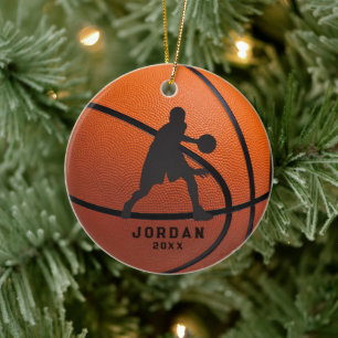 Orange Personalised Basketball Player Christmas Ceramic Ornament