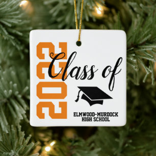 Orange Personalised High School Graduation Ceramic Ornament