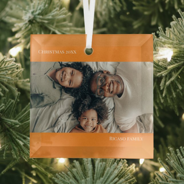 Orange Personalised Photo Christmas Glass Tree Decoration (Insitu)