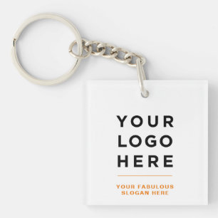 Orange Personalized Logo and Text Clear Key Ring