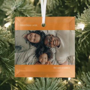Orange Personalized Photo Christmas Glass Tree Decoration