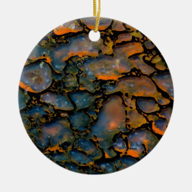 Orange Petrified dinosaur bone Ceramic Tree Decoration (Front)