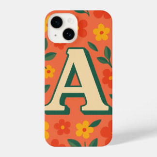 "Orange Phone Case with Bold ‘A’ & Floral Design