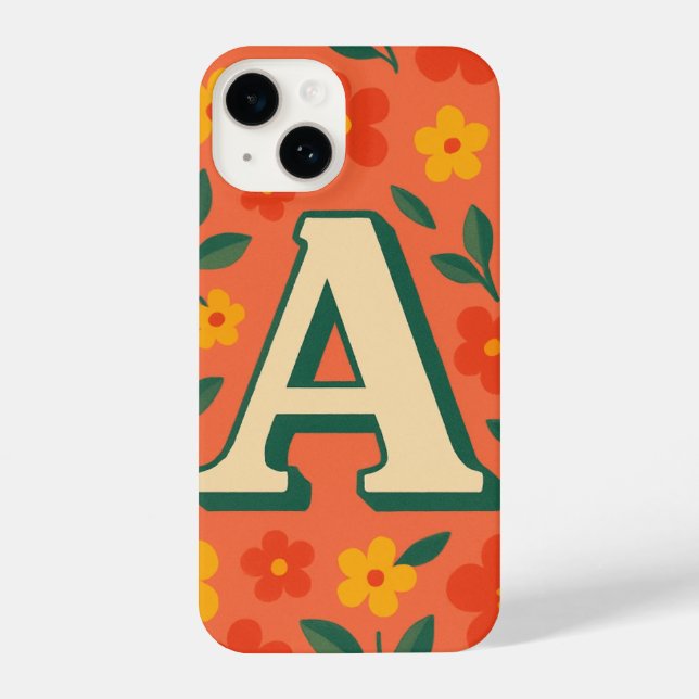 "Orange Phone Case with Bold ‘A’ & Floral Design  (Back)
