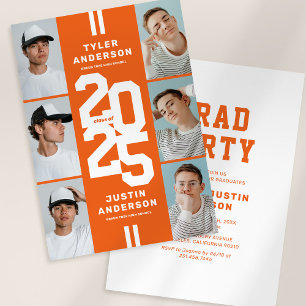 Orange Photo Collage Joint Graduation Party Invitation
