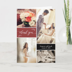 Orange Photo Collage Rustic Wedding Thank you Card