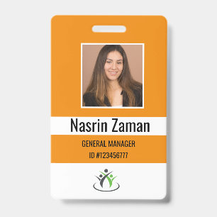 Orange Photo Employee Logo or QR CODE Security ID Badge