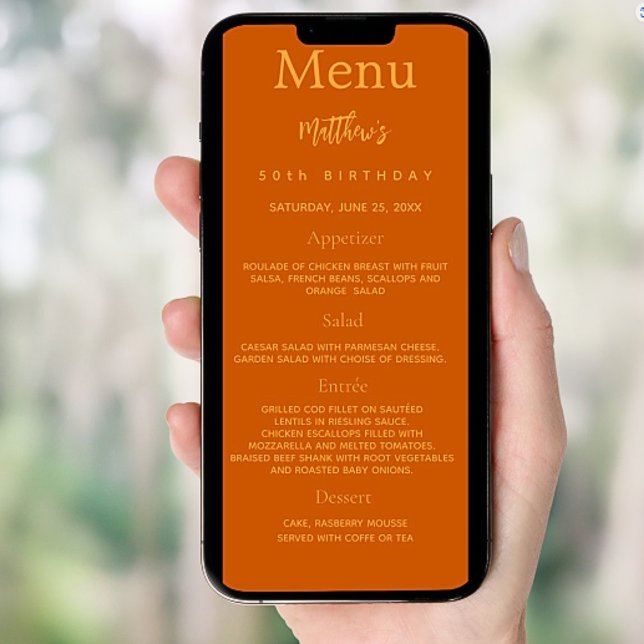Orange photo fun facts birthday menu card (Creator Uploaded)