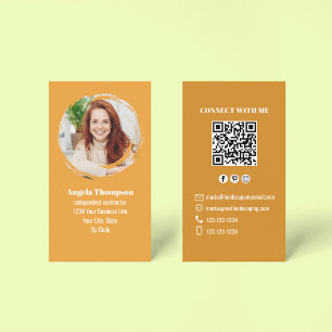 Orange Photo QR Code Connect with Me Business Business Card