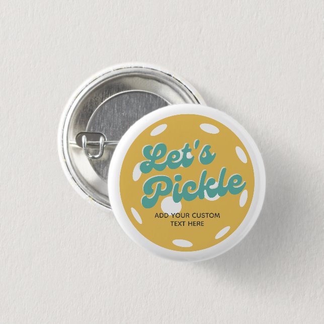 Orange Pickleball Let's Pickle Personalised Text 3 Cm Round Badge (Front & Back)