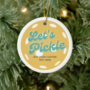 Orange Pickleball Let's Pickle Personalized Text Ceramic Ornament