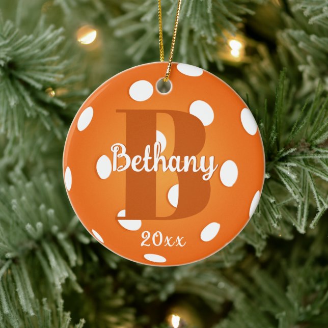 Orange Pickleball Monogram Name Ceramic Ornament (Tree)