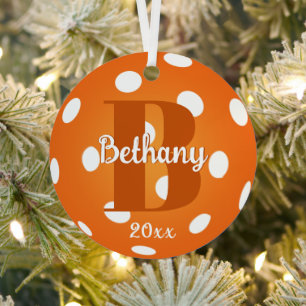 Orange Pickleball Monogram Name Metal Tree Decoration