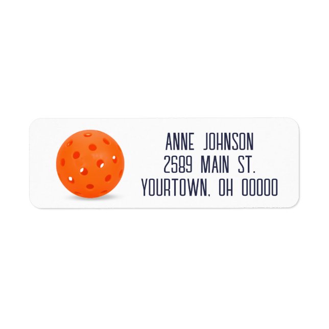 Orange Pickleball On White Return Address Label (Front)