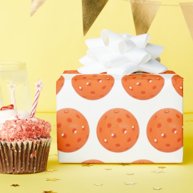 Orange Pickleball on White Wrapping Paper (Birthday Party)