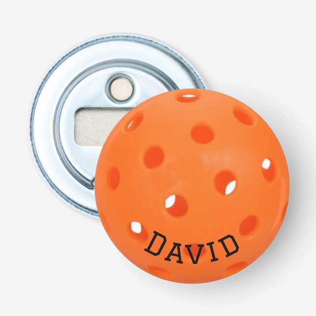 Orange Pickleball With Custom Name Bottle Opener (Front)