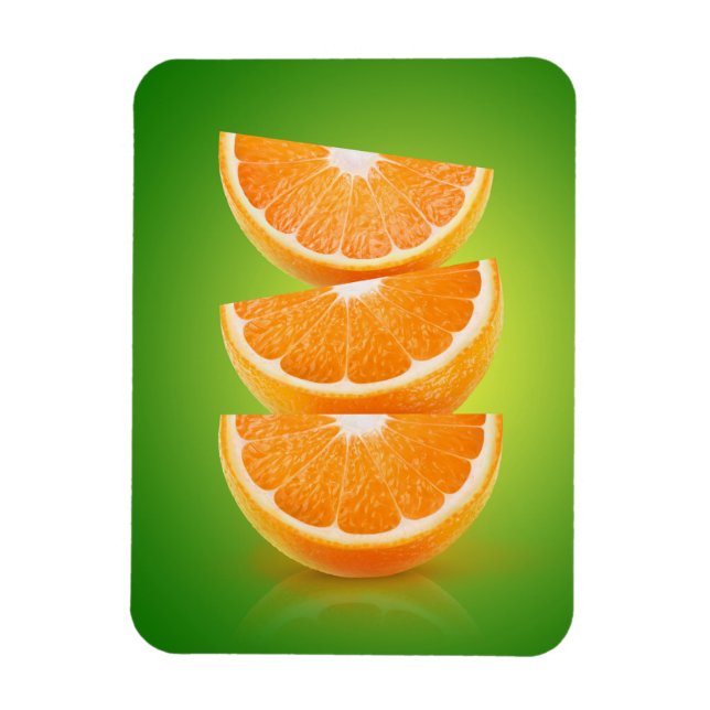 Orange pieces on green magnet (Vertical)
