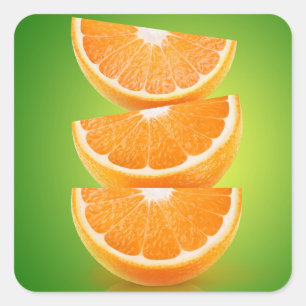 Orange pieces on green square sticker