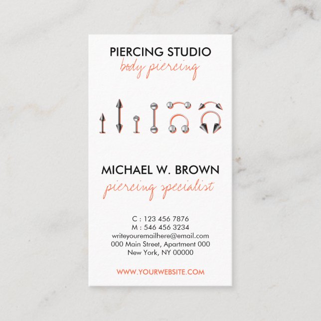 Orange Piercing Design with Personalisation Option Business Card (Front)