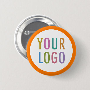 Orange Pin Back Logo Button Round Badge in 5 Sizes
