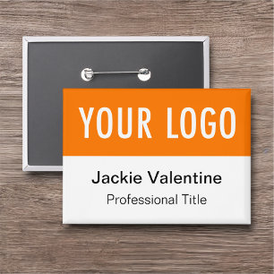 Orange Pinback Button Name Tag Company Logo Badge