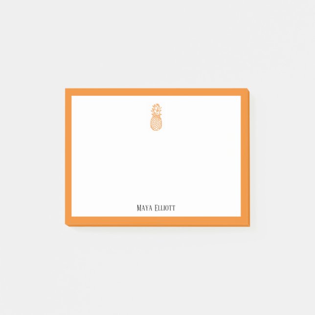 Orange Pineapple and Border on White with Name Post-it Notes (Front)