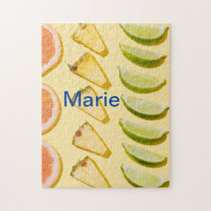 Orange pineapple blue berry lemon add name photo t jigsaw puzzle