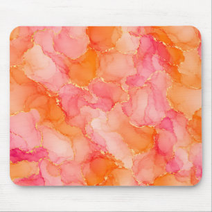 Orange Pink Alcohol Ink Marble Pattern Mouse Pad