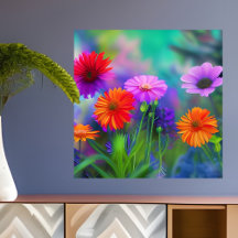 Orange Pink and Purple Flowers AI Art