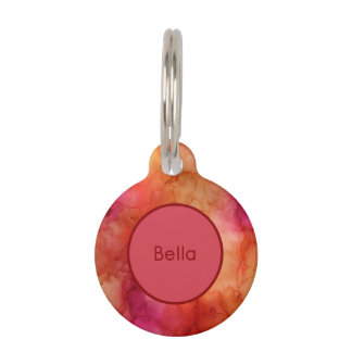 Orange Pink and Red Alcohol Ink Marble Swirls Pet Tag