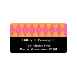 Orange pink argyle custom Christmas holiday label